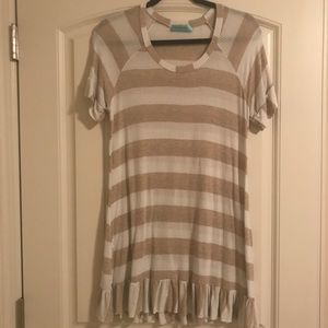 Tan and White Stripe Ruffle Hem Maternity Top
